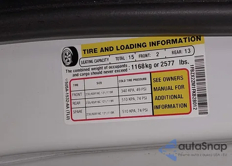 2015 Ford Transit-350 Xlt z USA, uszkodzony, nr VIN 1FBZX2ZM1FKB28012